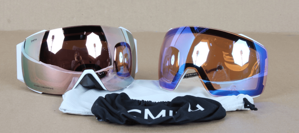 my smith i/o mag goggles (one of the best gifts for snowboarders)